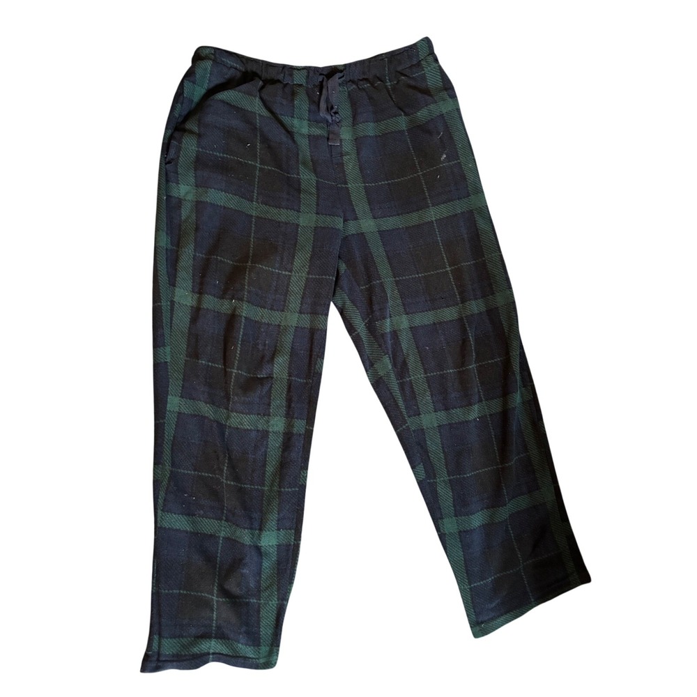 Perry Ellis Portfolio Mens Green Navy Blue Plaid Fleece Pajama Pants Large L